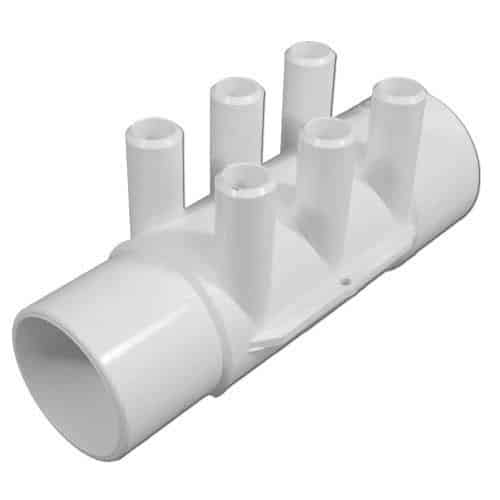 WaterWay PVC Spa Jet Manifold, 2" S x Spig Ports, six 3/4" Smooth Barb Jet Ports (672-4940)