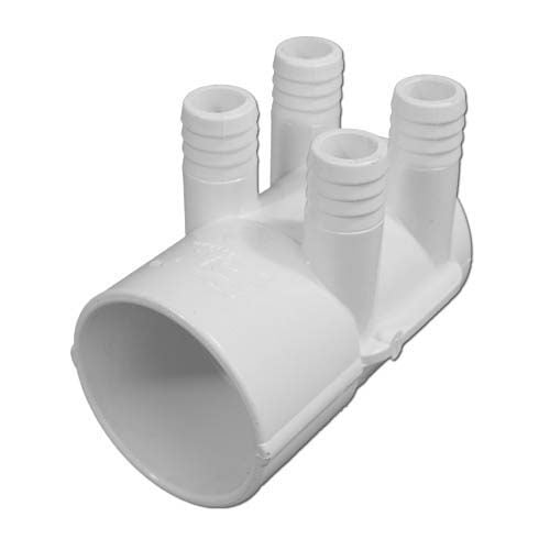 WaterWay PVC Spa Jet Manifold, 2" S x Dead End Ports,four 3/4" Ribbed Barb Jet Ports (672-7170)
