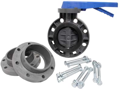 711N Butterfly Valve Kit 6In - Zinc Hrdw Includes 711N PVC Butterfly Valve, Two PVC Van-Stone Flanges And Zinc Plated Bolt Set 6" | KIT60711Z