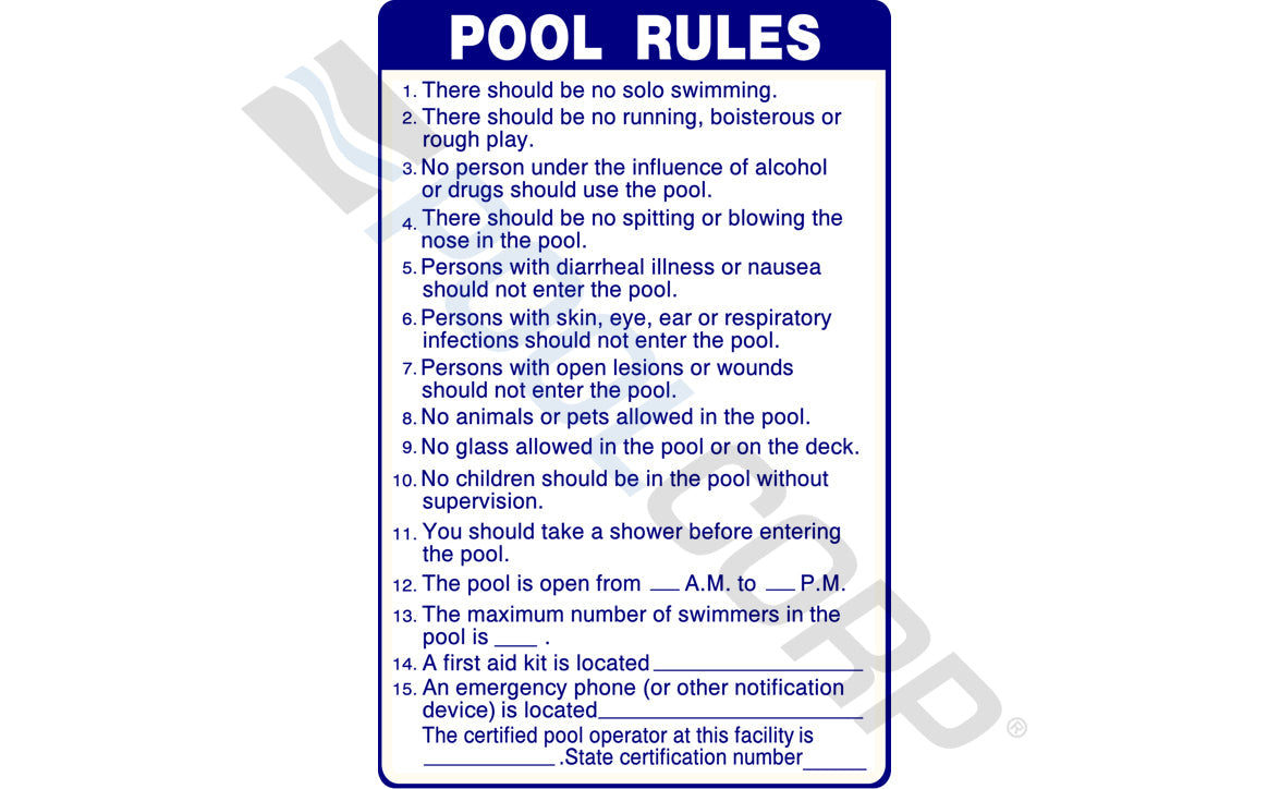 National Stock Sign Sign Pool Rules SC Approved 24"X36" Vertical