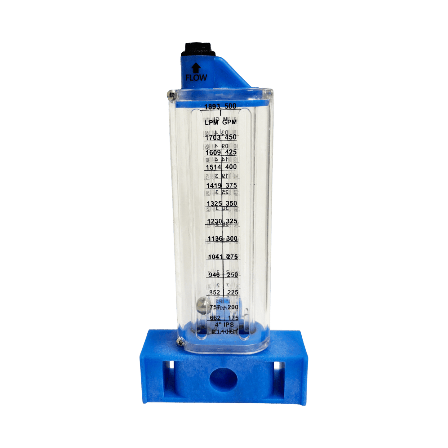 Rolachem 4" PVC Flowmeter, Vertical Mount, for Vertical Pipe, 175 - 400 GPM | 570381V