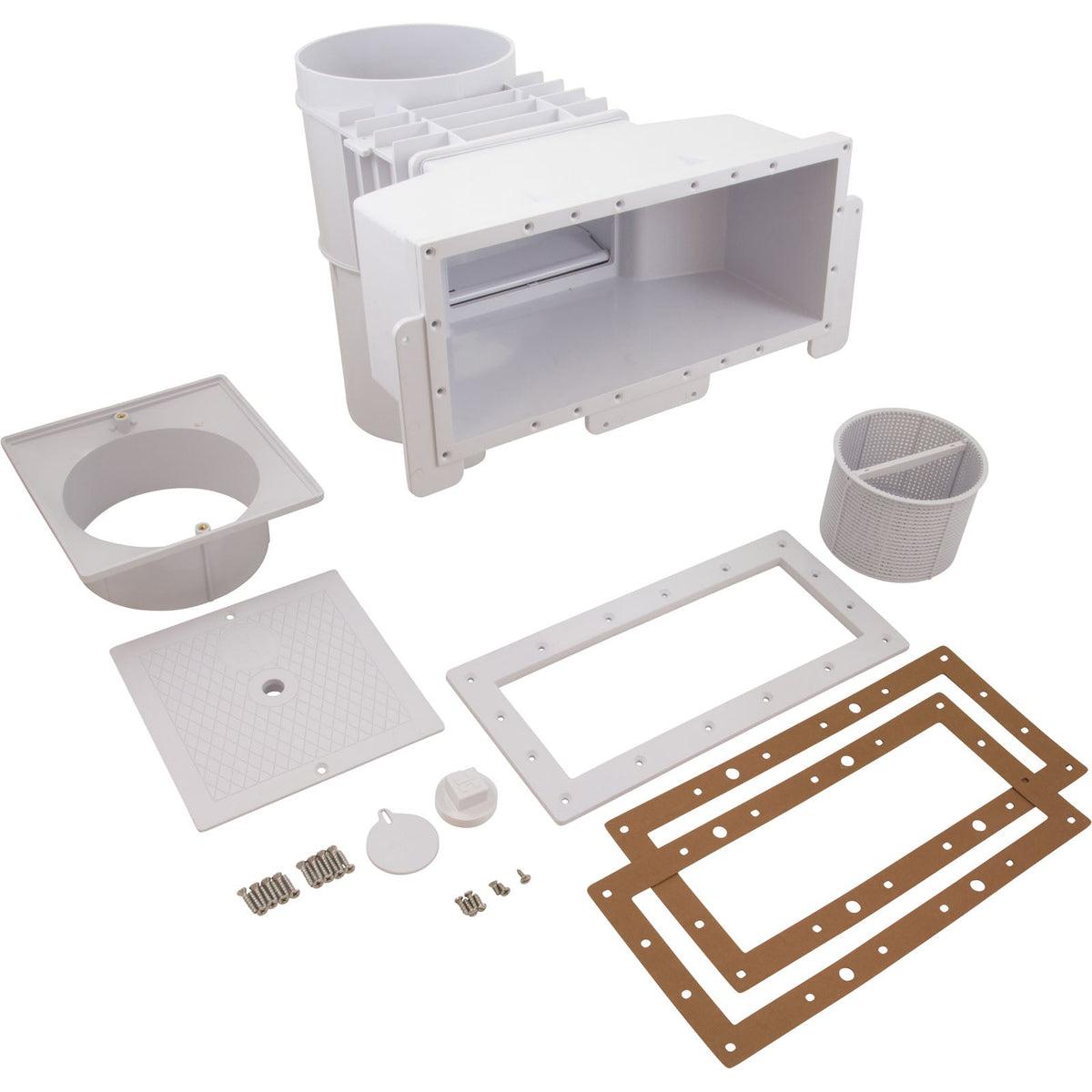 Hayward Vinyl/Fiberglass Auto-Skim Series Wide Track Skimmer w/Outside Mount, 1-1/2" FIP, Square Cover, White, Vinyl/Fib