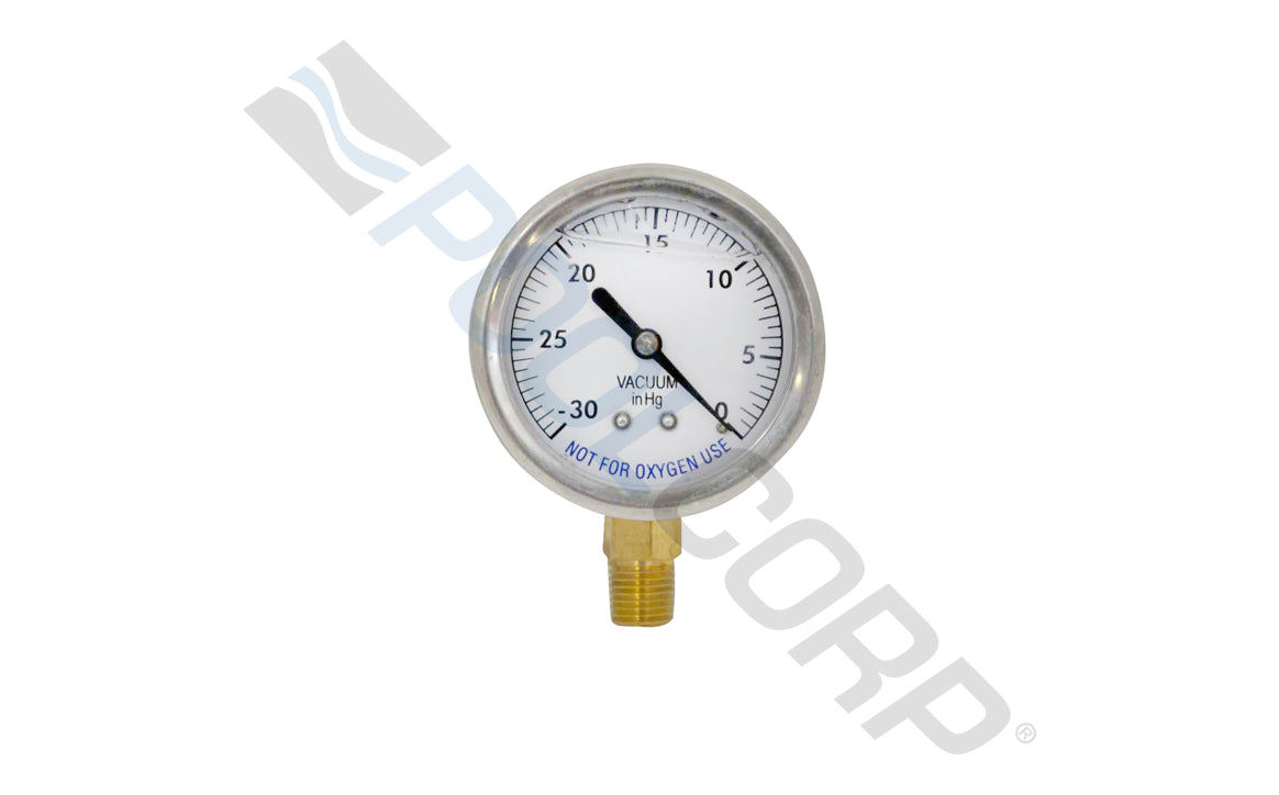 ALF Mount Liquid Filled Vacuum Gauge 2.5" 0-30" HG .25" Bottom