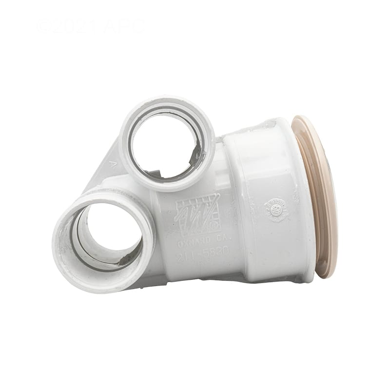 WaterWay Poly Jet Tee Body Assy., 1" Slip Air & Water, 2-5/8" Hole Size w/Wall Fitting, White (210-5830)