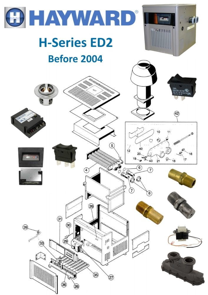 Hayward H-Series Electronic Heater Parts, ED2, Before 2004