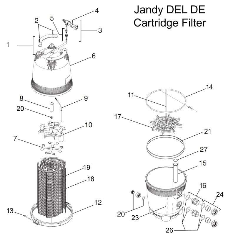 Jandy DEL Series DE Filter Parts