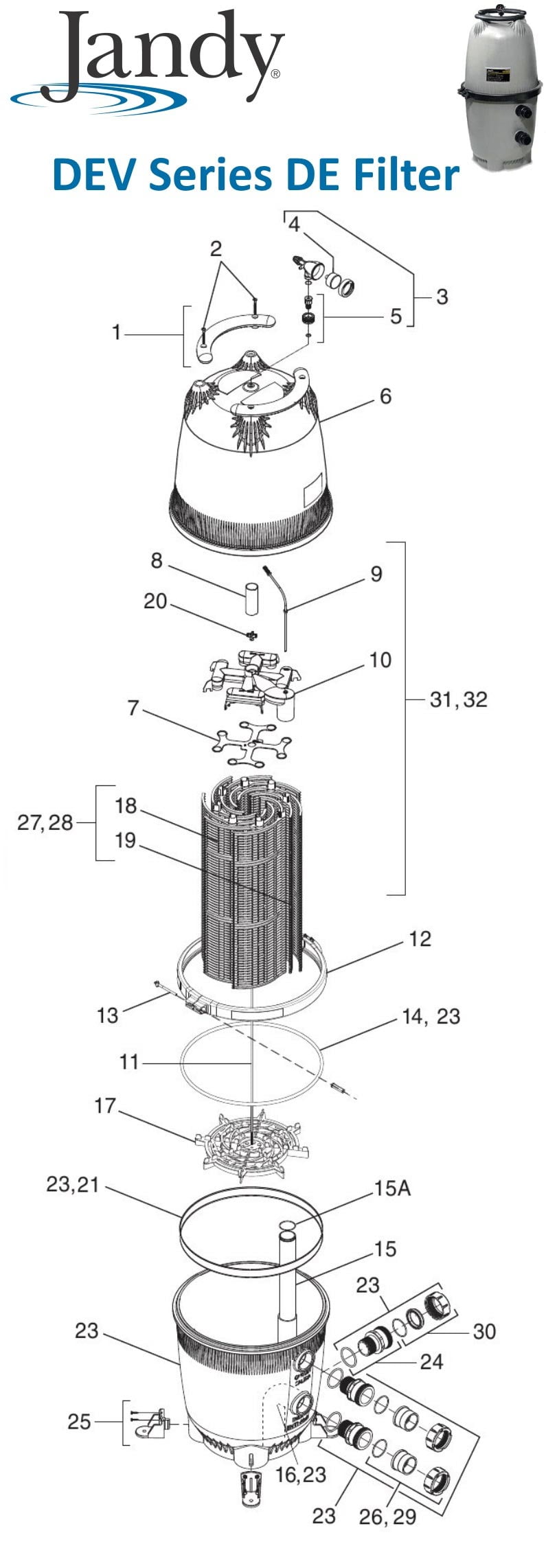 Jandy DEV Series Filter Parts