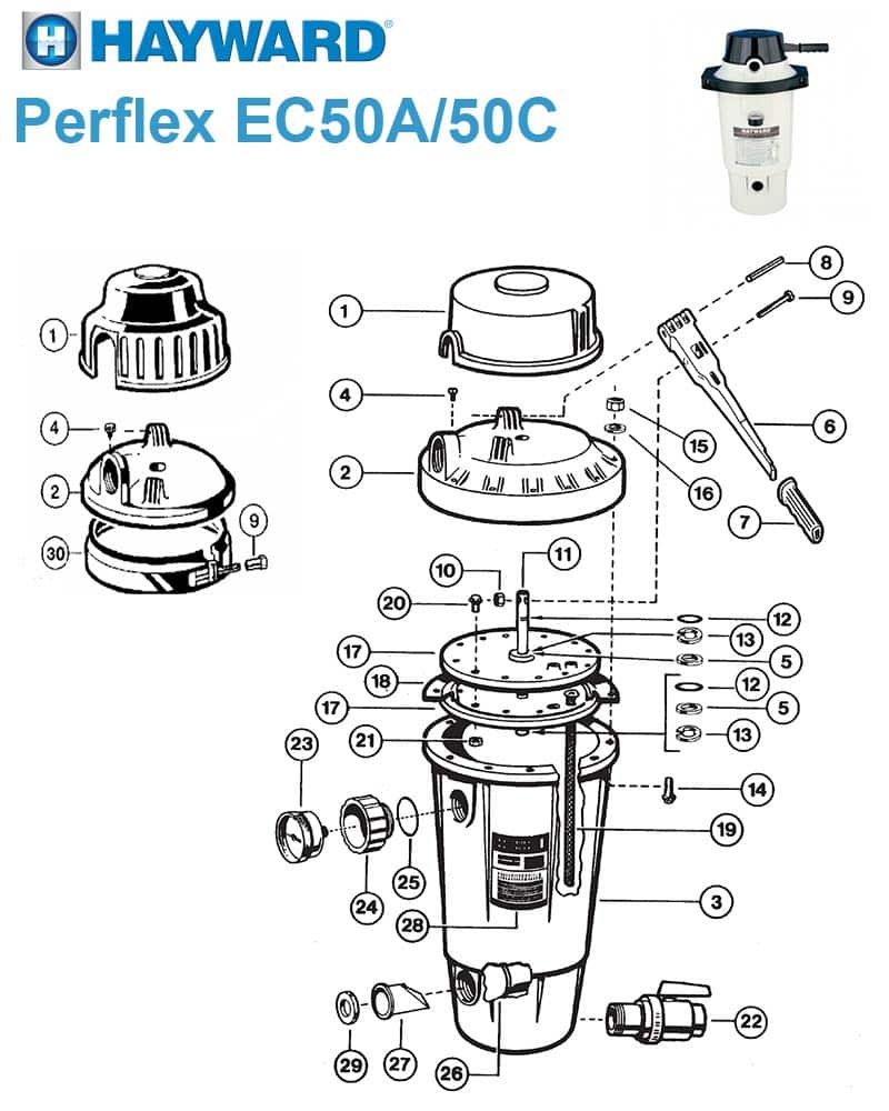 Hayward Perflex EC50A/50AC DE Filter Parts