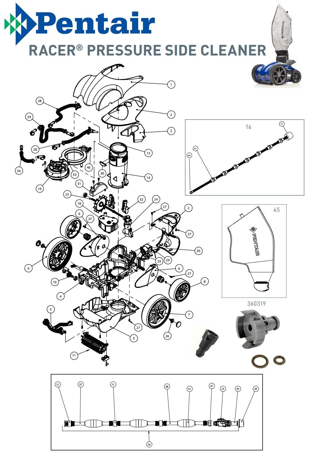 Kreepy Krauly Racer Pool Cleaner Parts