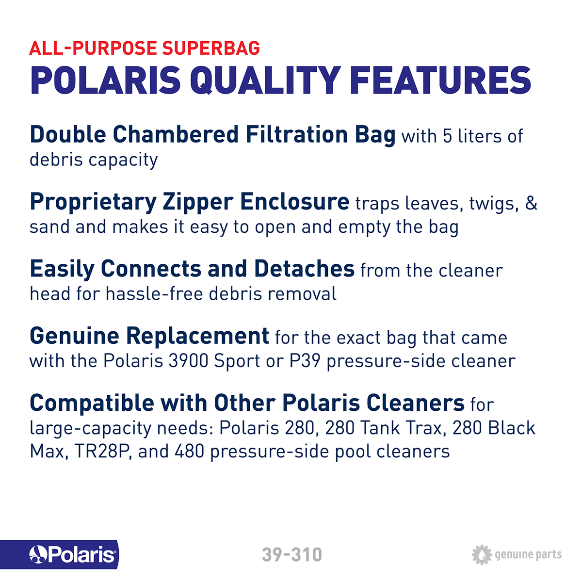 Polaris 39-310 5-liter Filter Bag Fits 280 - 3900 Cleaners - view 6