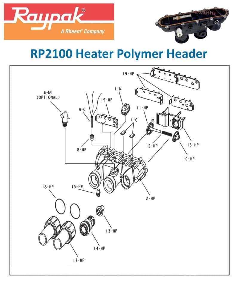 Raypak 2100 Heater Polymer Header Parts