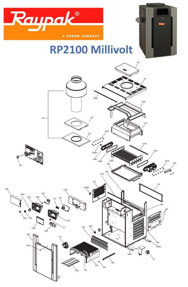 Raypak (Rheem) RP2100 Millivolt Heater Parts