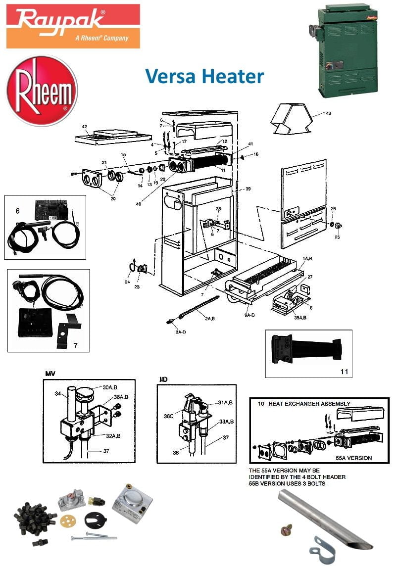 Raypak (Rheem) Versa Heater Parts