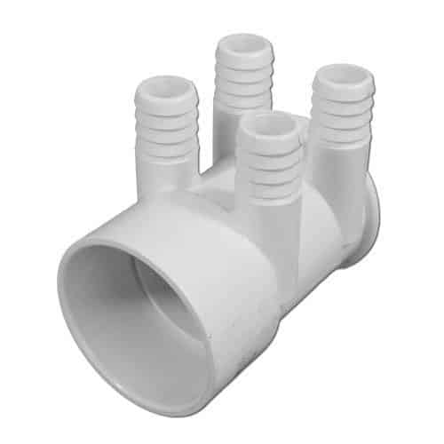 Magic Plastics PVC Spa Jet Manifold, 2" Slip x Dead End, 4 Ports 3/4" RB (0365-20)