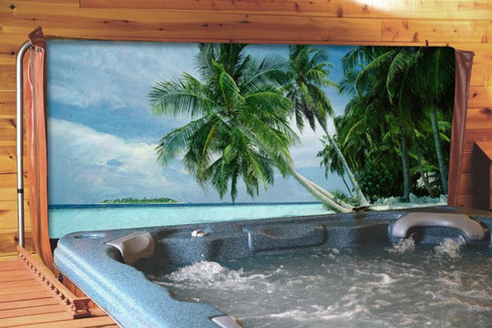 Spa Cover Liner, Ocean View w/Palms Scene, Full View (100-TRO0603F)
