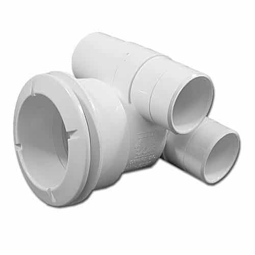 WaterWay Poly Jet Tee Body Assy., 1" Slip Air & Water, 2-5/8" Hole Size w/Wall Fitting, White (210-5830)
