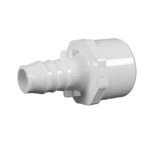 WaterWay Barbed Adapter, Plastic, 1-1/4" Spig"/1" Slip x 3/4" Rbarb, White (672-4320)