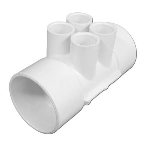 WaterWay PVC Spa Jet Manifold, 2" S x S Ports, Four 1/2" Slip Jet Ports (672-4430)