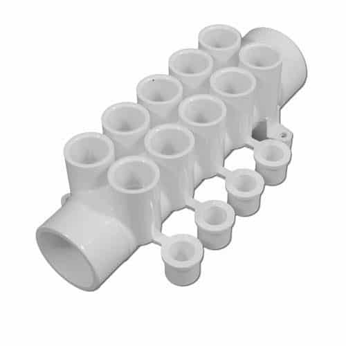 WaterWay PVC Spa Jet Manifold, 1-1/2" S x Spig, 10 1/2" Jet Ports 1/2" S & 4 Plugs (672-4630)