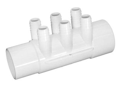 Gentekk Spa Jet Manifold, Flow Thru, 2" x 2" Spig, six 3/4" Barbed ports, 2 3/4" Plugs (WM2XSP-6)