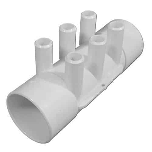 WaterWay PVC Spa Jet Manifold, 2" S x S Ports, six 3/4" Smooth Barbed Jet Ports (672-7930)