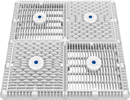 AquaStar 18" Square Frame with Four 9" Square Wave Anti-Entrapment Suction Outlet Covers and Vented Riser Rings, White | WAV18WR101