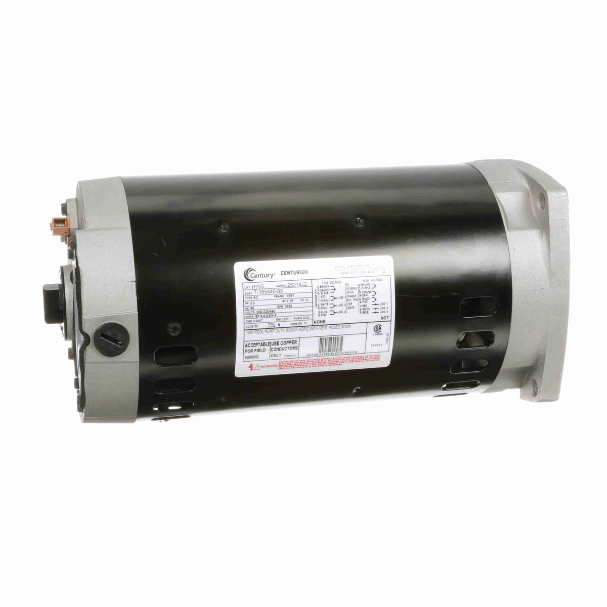 Century Pool Pump Motor 3HP 3 Phase 60Hz 208-230/460V 56Y Frame | H755