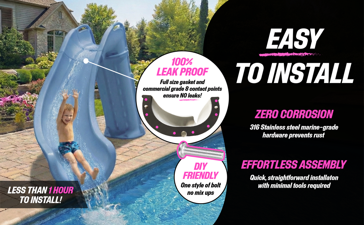 Global Pool Products GPP Bad Axe X6 Pool Slide Blue Quartz, Right, 6' x 7'9" - GPPS-BAX6-BQ-R