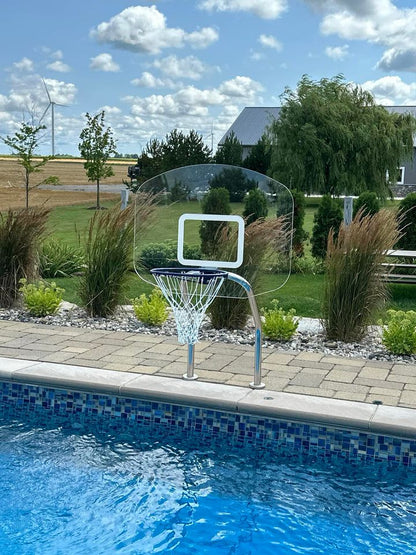 Global Pool Products GPP Basketball Set Polished, Dual Pole 16" Anchor Spacing W/Net & Ball (No Anchor) - GPP-X2BB16-SS