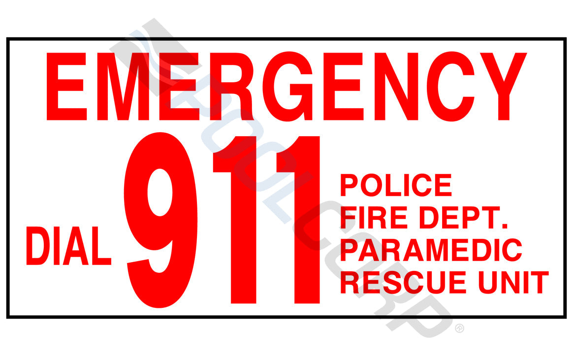 National Stock Sign Emergency Dial 911 Sign 12"X6" Horizontal