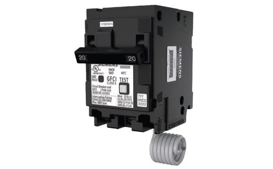 Siemens Q220GF 2-Pole 20A GFCI Circuit Breaker.