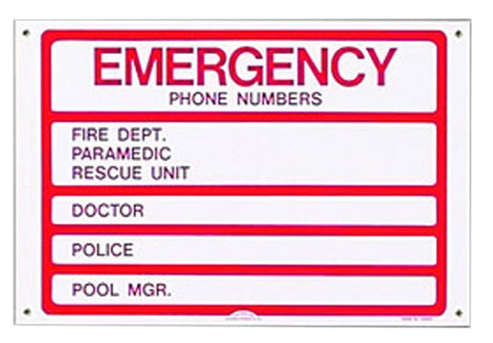 Pentair Water Pool and Spa Inc Sign Emergency Phone #911 - R231700