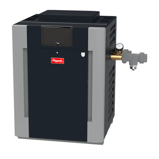Raypak B-R336A-EP-C #57 Digital ASME Propane Gas Heater, 332K BTU, 120/240VAC, 1-Phase, Copper Exchanger, 249 lbs, 2” Bronze Headers | 017385