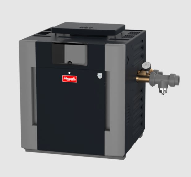 Raypak B-R267A-EN-X #26 Digital Low NOx ASME Natural Gas Heater, 266K BTU, Cupro-Nickel Exchanger, 216 lbs, 2” Bronze Headers, ProTek Shield Module | 017710