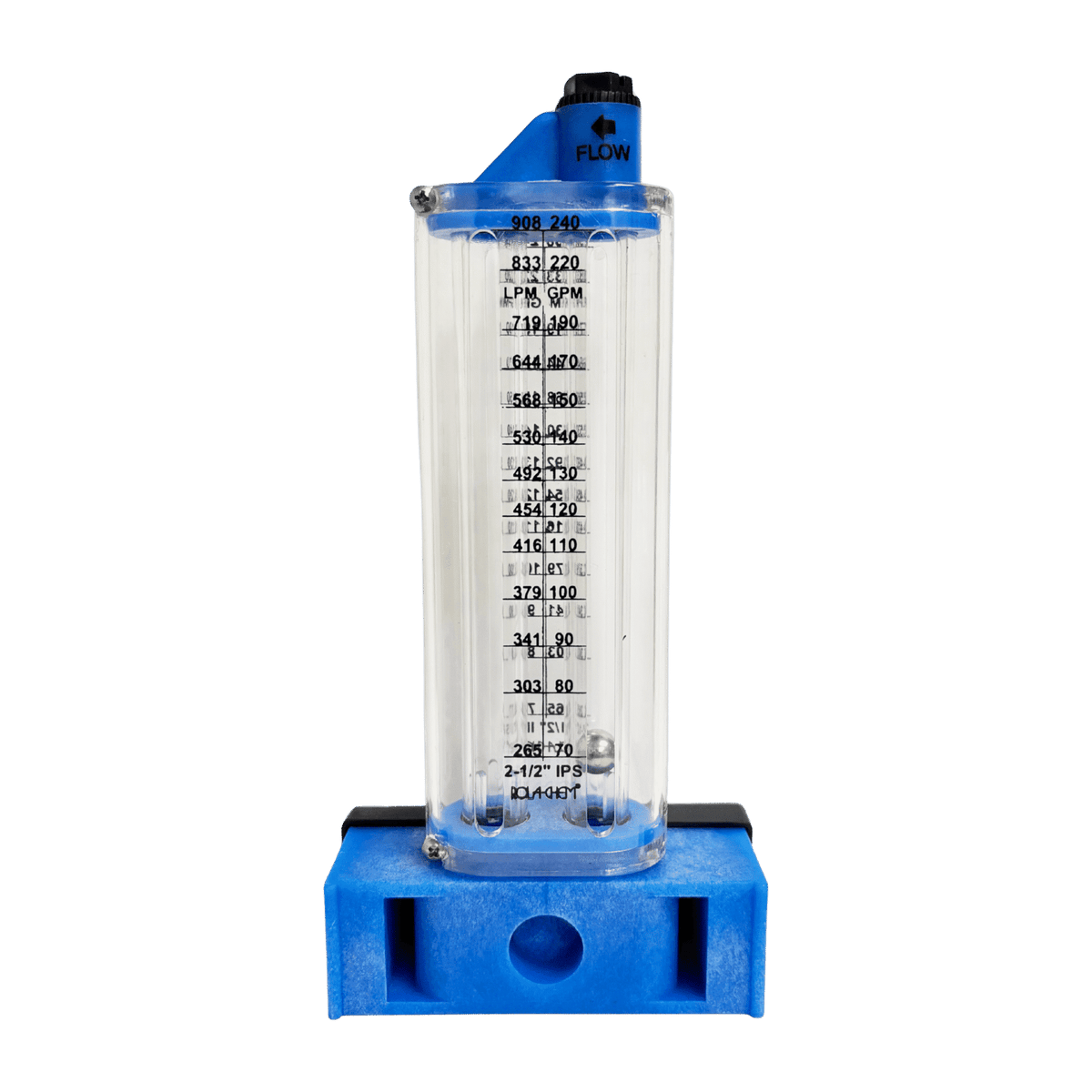 Rolachem 2" PVC Flowmeter, Side Mount, for Horizontal Pipe, 40 - 140 GPM | 570351S
