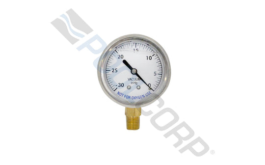 ALF Mount Liquid Filled Vacuum Gauge 2.5" 0-30" HG .25" Bottom
