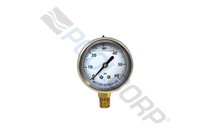 ALF Mount Liquid Filled PSI Gauge 2.5" 0-60PSI .25" Bottom