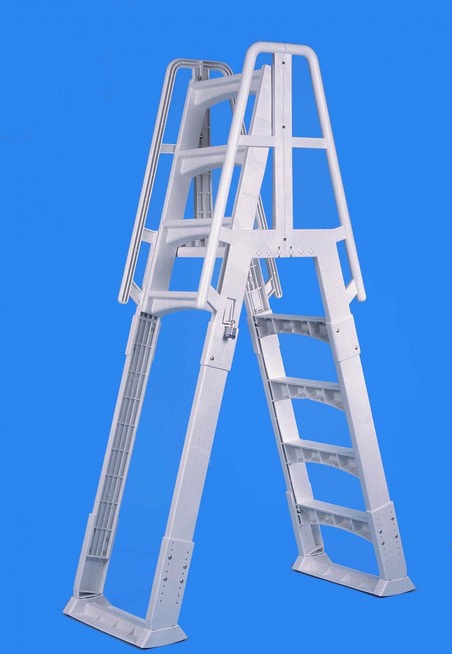 Vinyl Works A-Frame 4 Tread A/G Pool Ladder w/ Slide Lock Barrier, Taupe | SLA-T