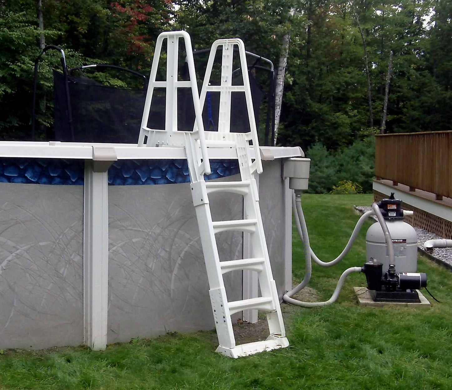 Vinyl Works A-Frame 4 Tread A/G Pool Ladder w/ Slide Lock Barrier, Taupe | SLA-T