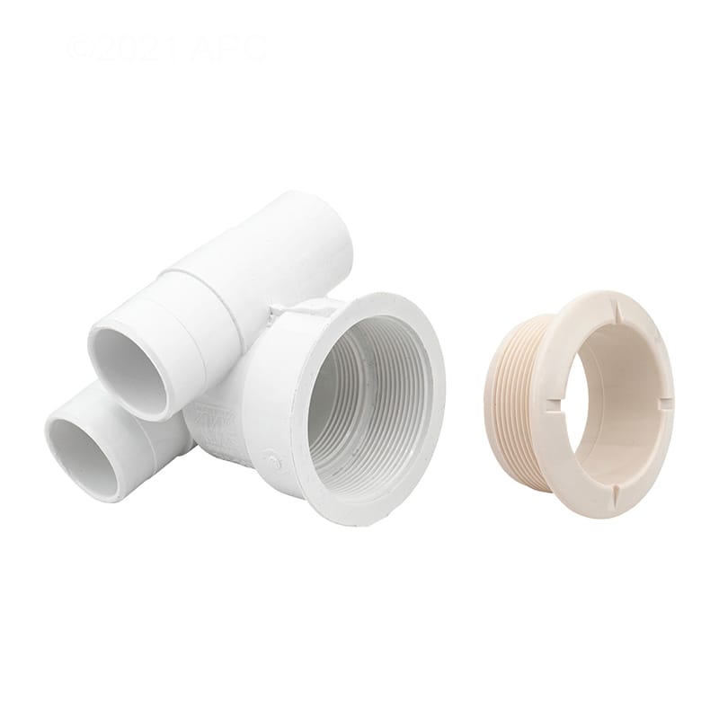 WaterWay Poly Jet Tee Body Assy., 1" Slip Air & Water, 2-5/8" Hole Size w/Wall Fitting, White (210-5830)