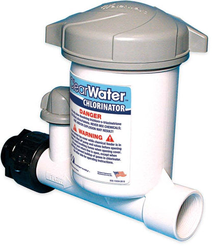 Waterway ClearWater Above Ground Inline Chlorinator, Includes Feeder, Extension Adapter, Check Valve and Hose Adapter, Holds (4) 3" Tabs or 4.5 Lbs 1/2" Tablets | CAG004-W