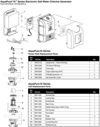 Jandy AquaPure Ei Salt Chlorine Generator Parts Page