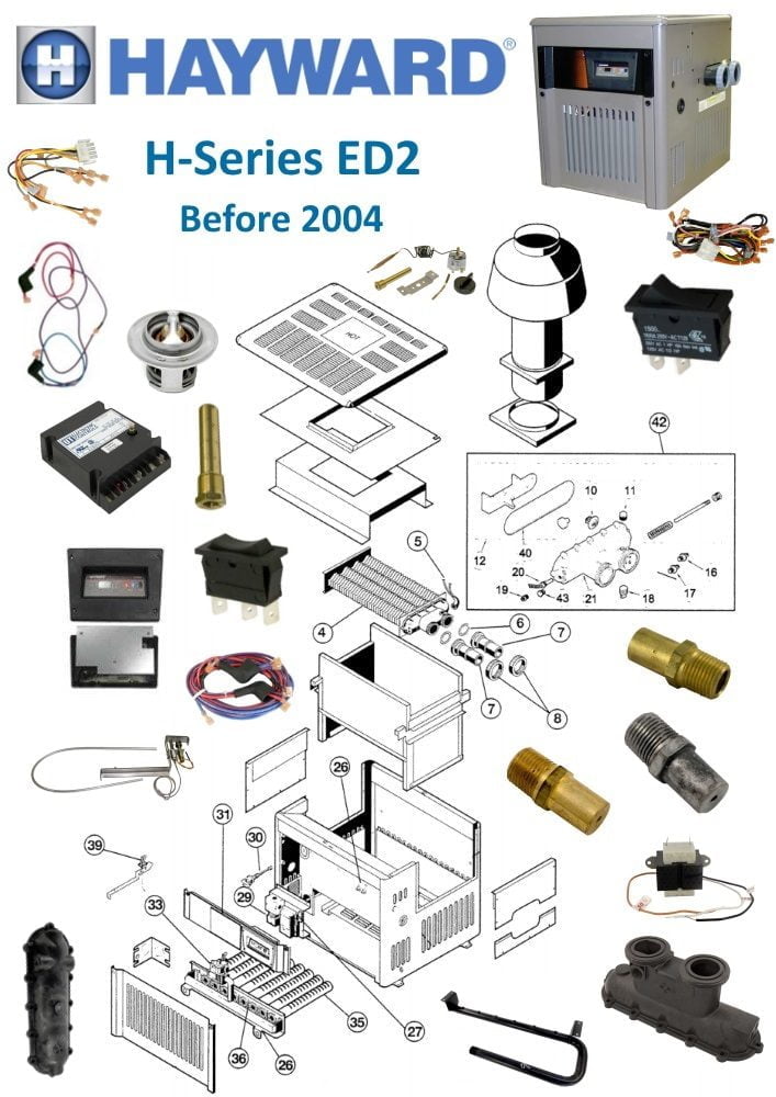 Hayward H-Series Electronic Heater Parts, ED2, Before 2004