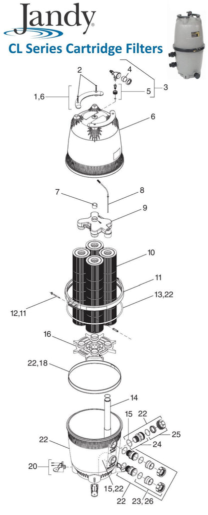 Jandy CL Series Cartridge Filter Parts