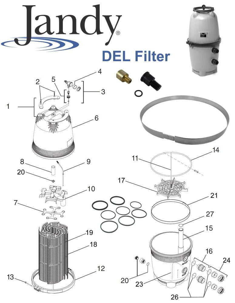 Jandy DEL Series DE Filter Parts