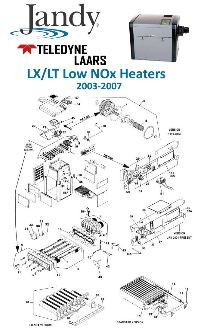 Jandy/Laars LX/LT Low NOx Heater Parts, 2003-2007 Models