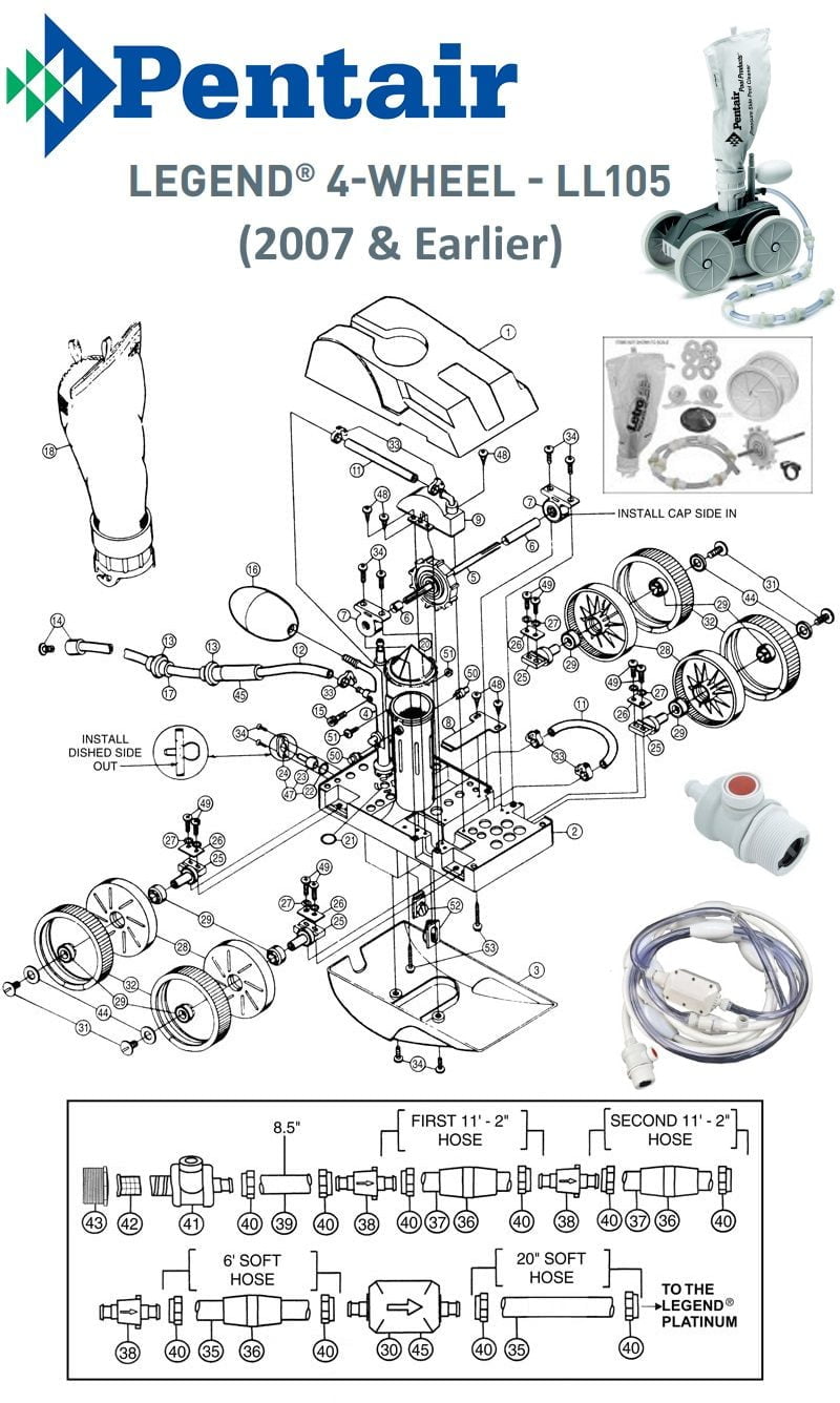 Pentair (Letro) Legend LL105 Pool Cleaner Parts 2007 and Earlier Models