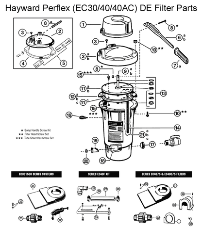 Hayward Perflex EC30/40/40AC DE Filter Parts