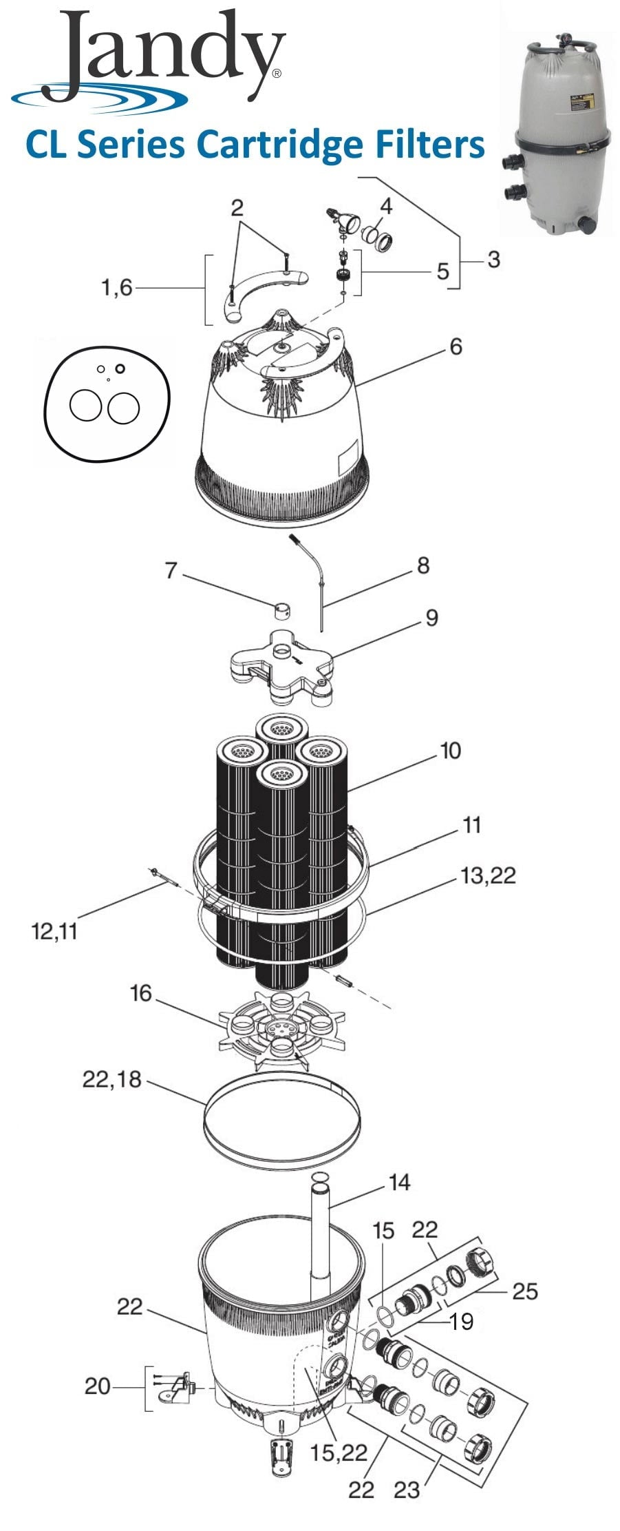 Jandy CL Series Cartridge Filter Parts