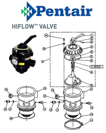 Pentair Top Mount HiFlow Valve, 1.5 inch, Parts
